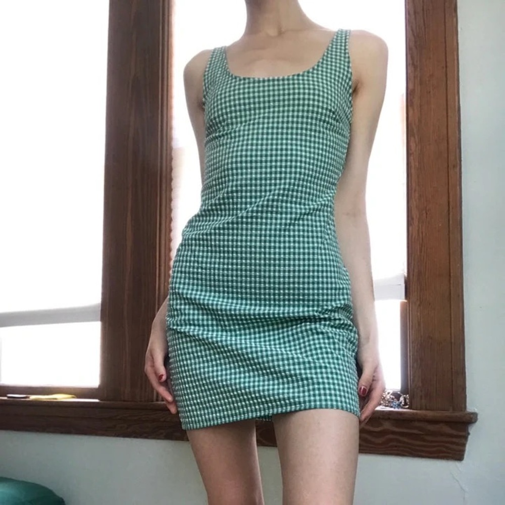 Urban Outfitters Green Gingham Mini Dress